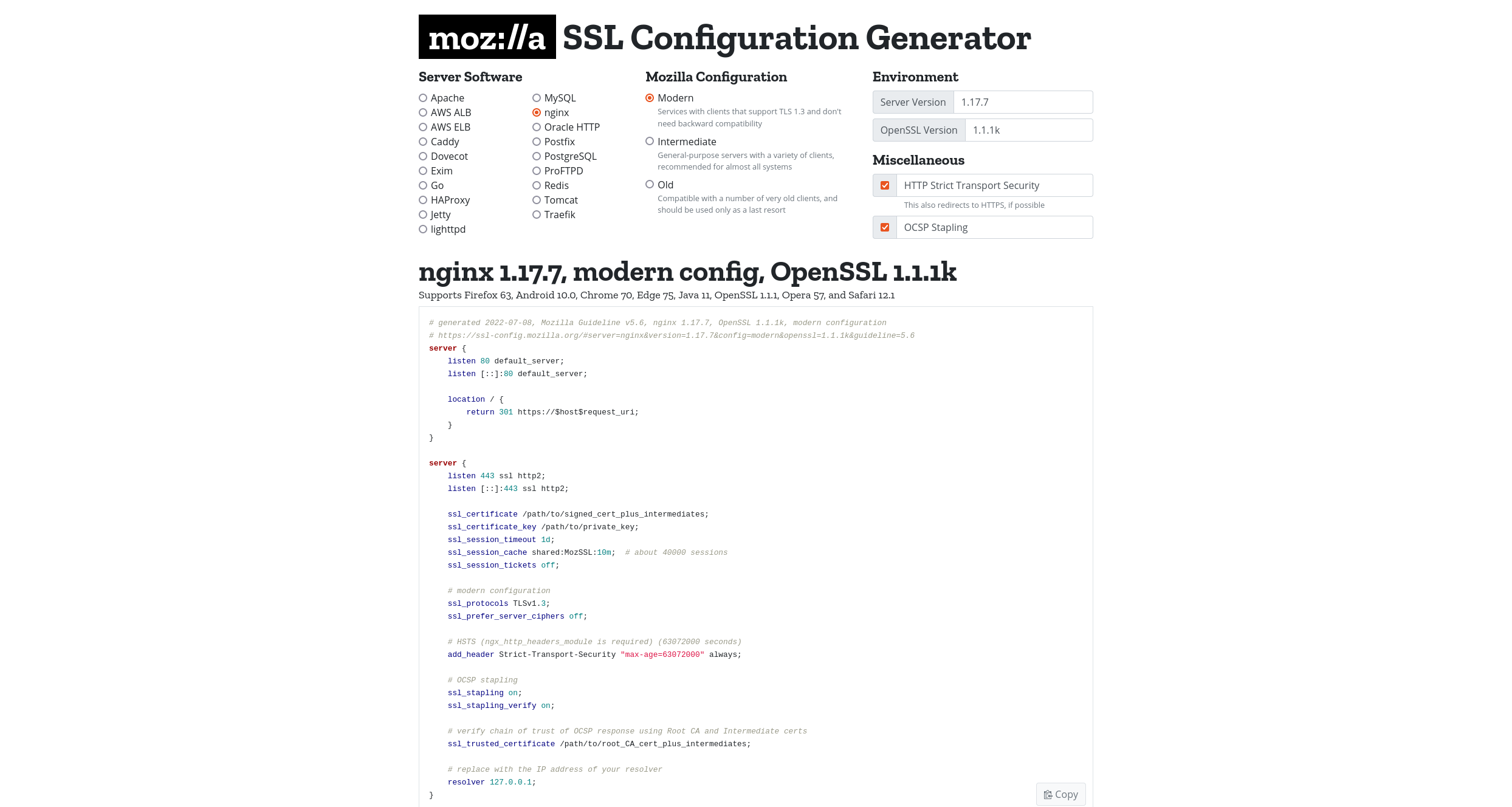 Mozilla SSL Configuration
                                Generator