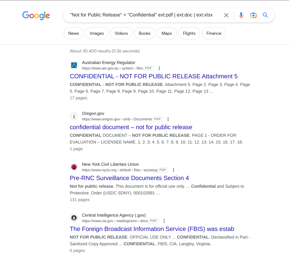 Google Dork for confidential files